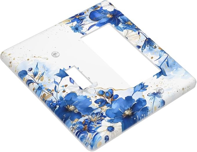 Klein Blue Flowers Watercolor Golden White Floral Outlet Covers 1 Toggle 1 - Image 3