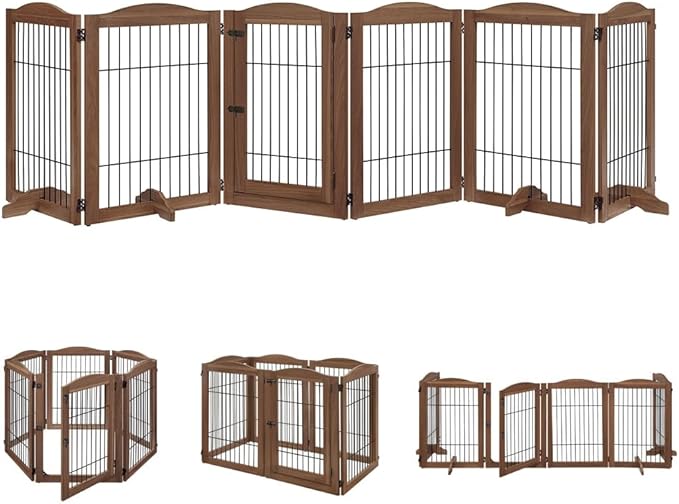 unipaws Pet Playpen with Wood and Wire, 6 Panels Extra Wide Freestanding Walk by unipaws