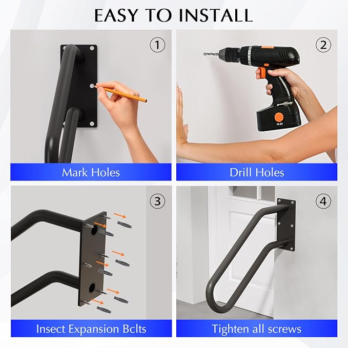 Hand Rails for Outdoor 1-2 Steps, Indoor Stairs, Wall Mount Non-Slip U-Shape - Image 4
