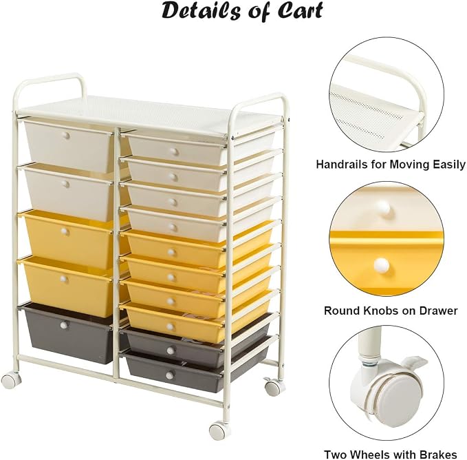 Giantex 15-Drawer Organizer Cart Office School Storage Cart Rolling Drawer Cart - Image 7
