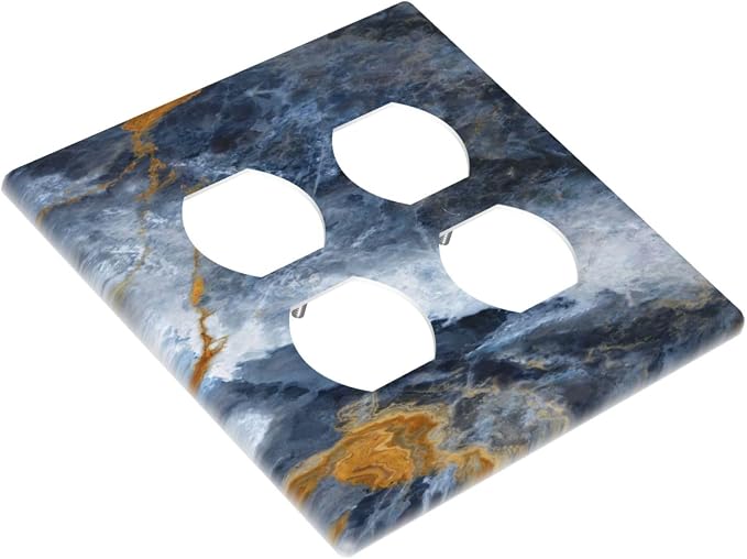Decorative Switch Plate Covers Gold Dark Blue Gilt Haze Marble 2 Gang Outlet - Image 3