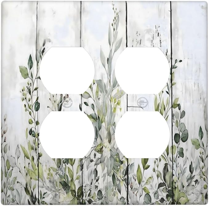Sage Green Eucalyptus Rustic Country Botanical Leaf Flower Outlet Covers 2 Gang by Unknown