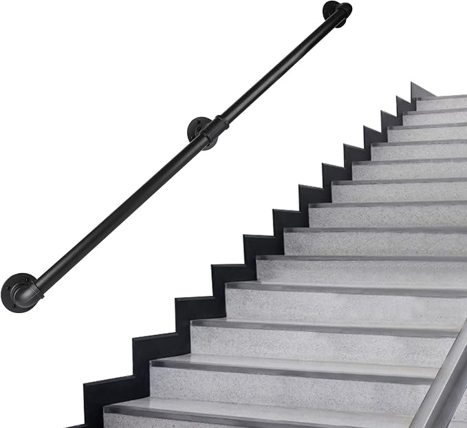 Pipe Stair Handrail, 5 Ft Metal Staircase Handrail, Wall Hand Railing, Safety by RECTOORailingSystem
