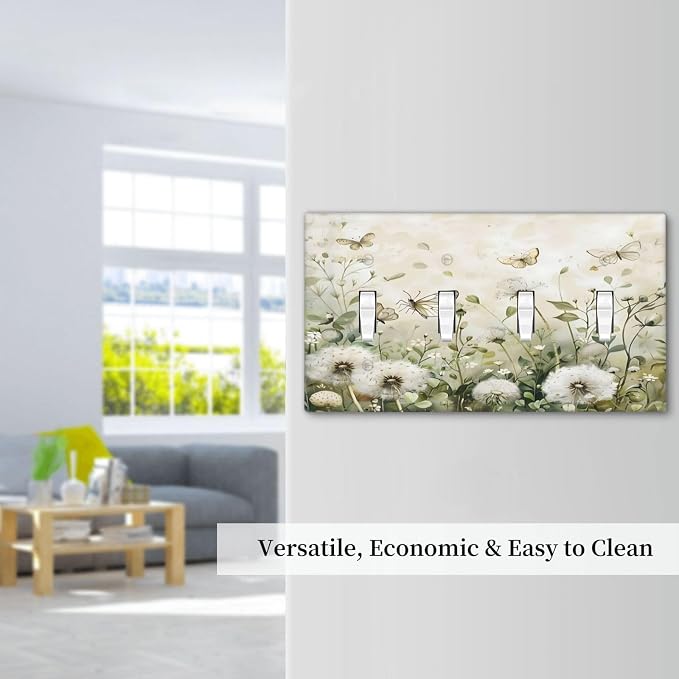 Dandelions Butterflies Watercolor Wildflowers Floral Light Switch Covers Quad - Image 7