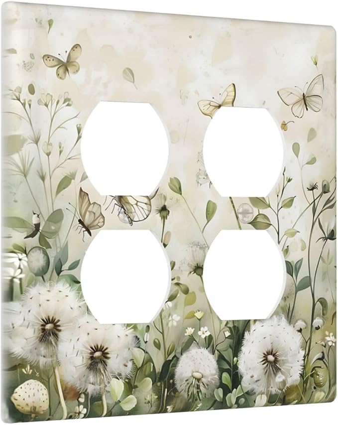 Dandelions Butterflies Watercolor Wildflowers Floral Outlet Covers 2 Gang - Image 2
