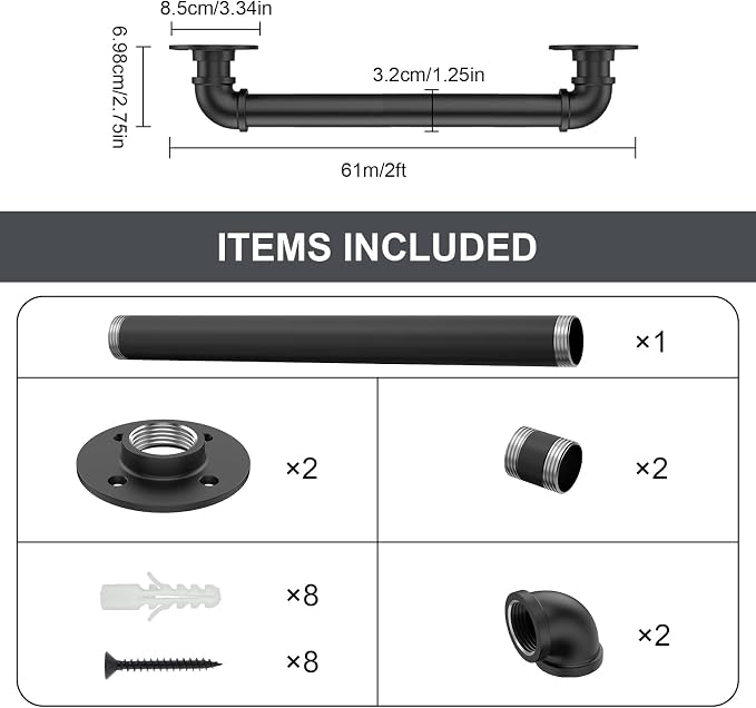 2FT Industrial Stair Railing Wall Mount Staircase Handrail φ1.3 Pipe Hand Rail - Image 5