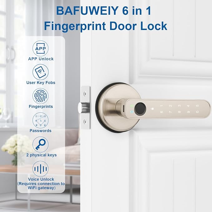 Fingerprint Door Lock, Fingerprint Door Knob Biometric Door Lock Smart Door Knob - Image 2