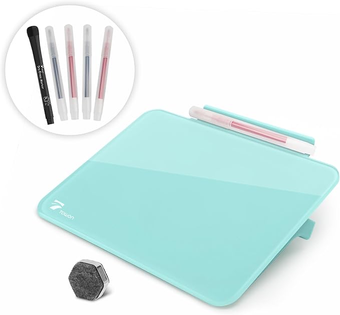 Aqua Blue Mini Desktop Pure Glass Whiteboard, Small Slope Slick Desk Whiteboard - Field & Grace