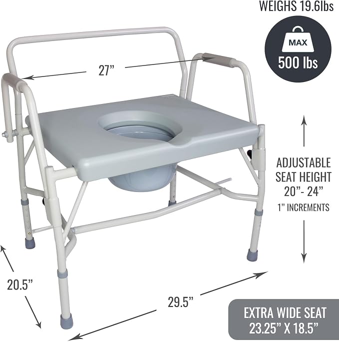 DMI Drop Arm Portable Toilet Commode, Extra-Wide Seat, 500 Pound Weight Capacity - Image 6