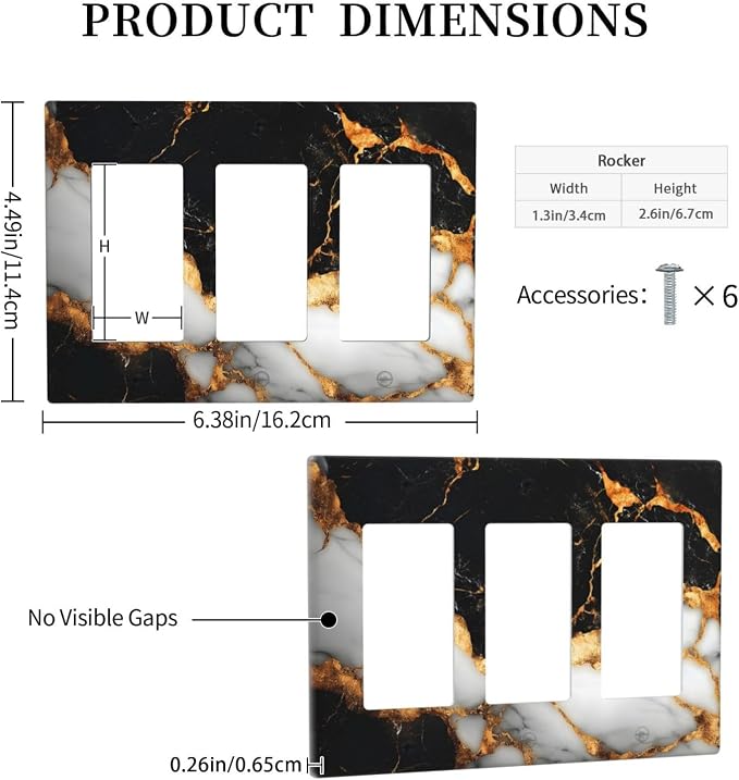 Decorative Outlet Covers Black Gold Marble 3 Gang Gfci Wall Plate Triple Rocker - Image 5
