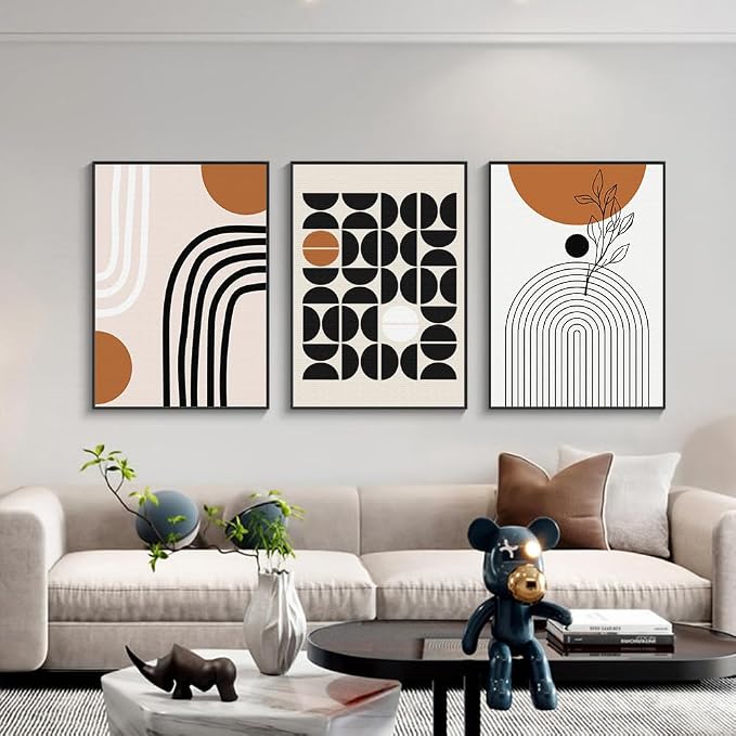 QKF Minimalist Canvas Wall Art Boho Black Brown Beige Line Geometric Abstract - Image 7