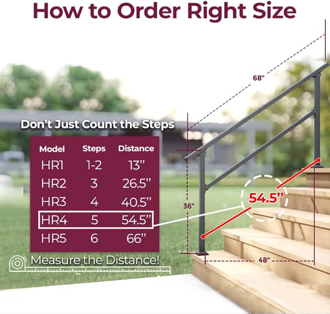 CHR Fence & Rail Hand Rails for Outdoor Steps, 5 Step Handrail & Indoor Stair - Image 3