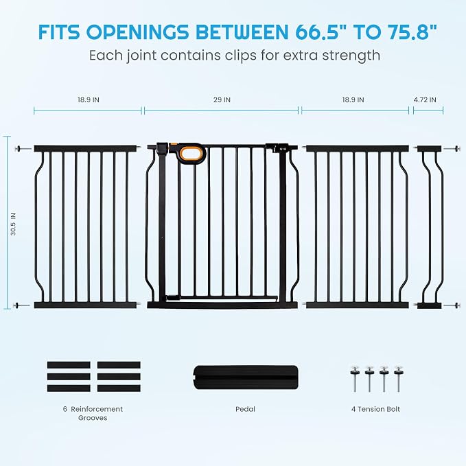 Owlie Baby Gate with Door 66-75 Inch, Extra Wide Stair Gates - Image 3