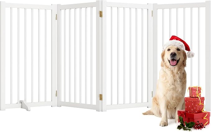 36" H Freestanding Pet Gate, Solid Wood Foldable Dog Gate by FunMemories