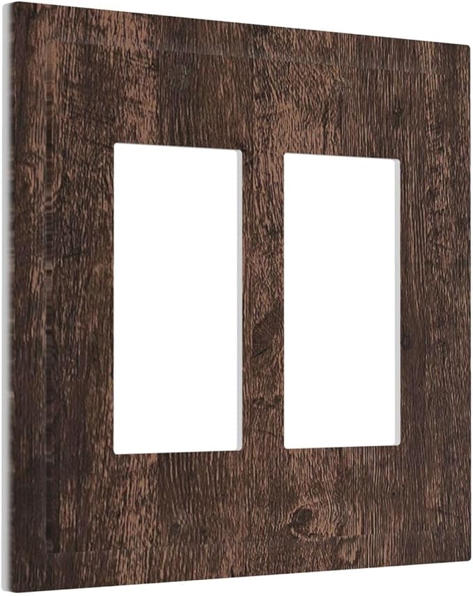 Decorative Outlet Covers Rustic Dark Brown Wood Grain 2 Gang Double GFCI Rocker - Image 2