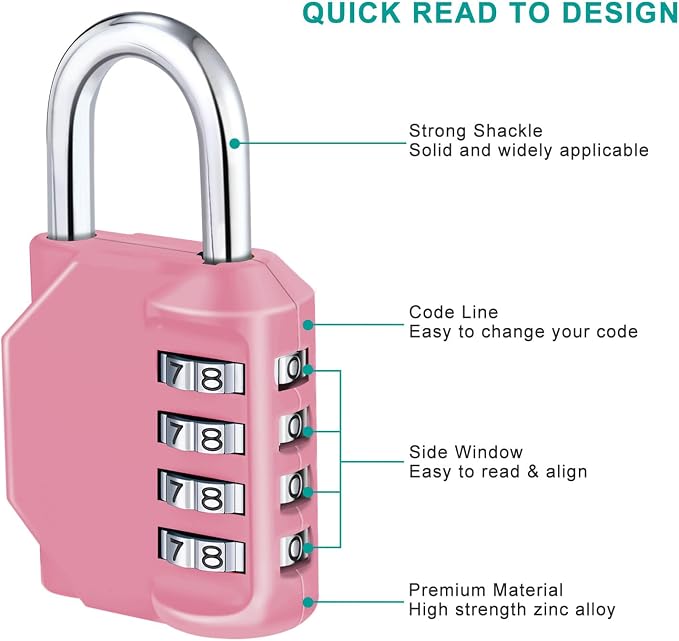 ZHEGE Combination Lock, 4 Digit Combination Padlock Outdoor, School Lock - Image 3