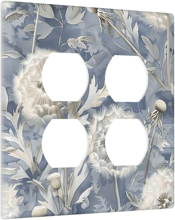 Blue Dandelion Vintage Floral Boho Flower Outlet Covers 2 Gang Double Duplex - Image 2