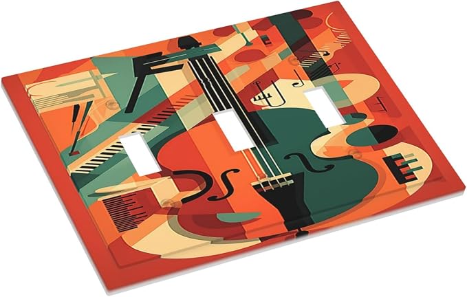 Decorative Switch Plates Violin Abstract Jazz Colorful Painting 3 Gang Wall - Image 3