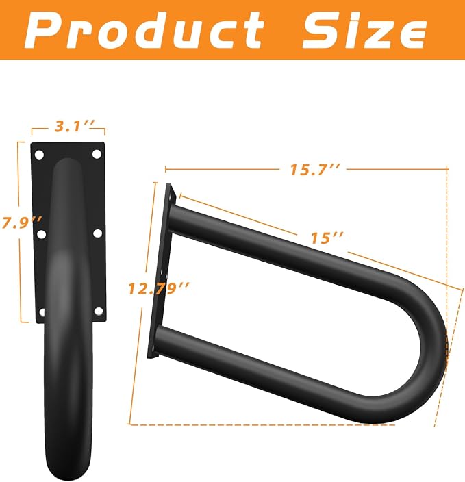 Handrails for Outdoor Step Black Safe Grab Bar Railing U Shaped Pipe Metal - Image 2