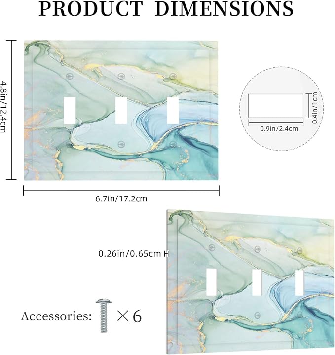 Decorative Switch Plates Teal Gold Marbling Turquoise 3 Gang Wall Plate Triple - Image 5