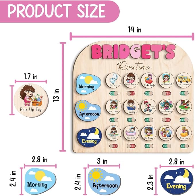 Wooden Chore Chart for Kids Visual Schedule, Routine Chart for Kids, Morning - Image 2