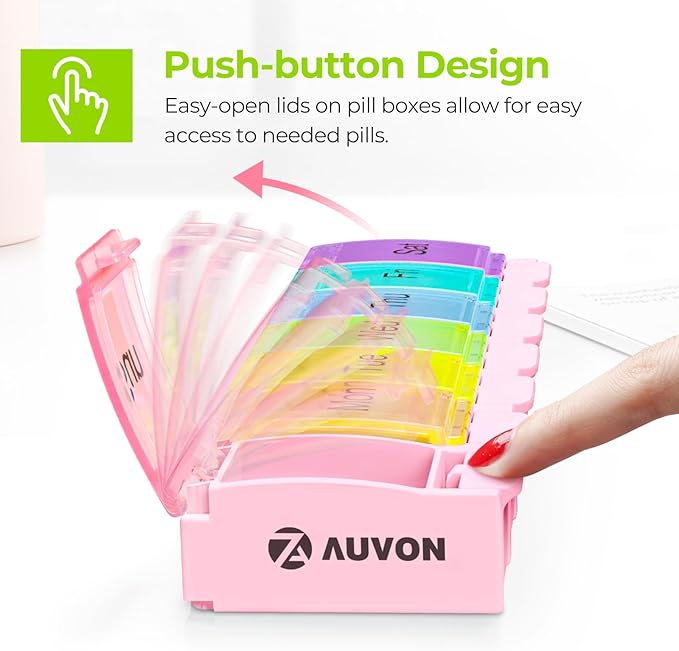 AUVON Weekly Pill Organizer Arthritis Friendly, BPA Free Travel 7 Day Pill Box - Image 2