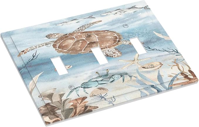 Decorative Switch Plates Sea Turtle Coral Reef Nauticaltheme 3 Gang Wall Plate - Image 3