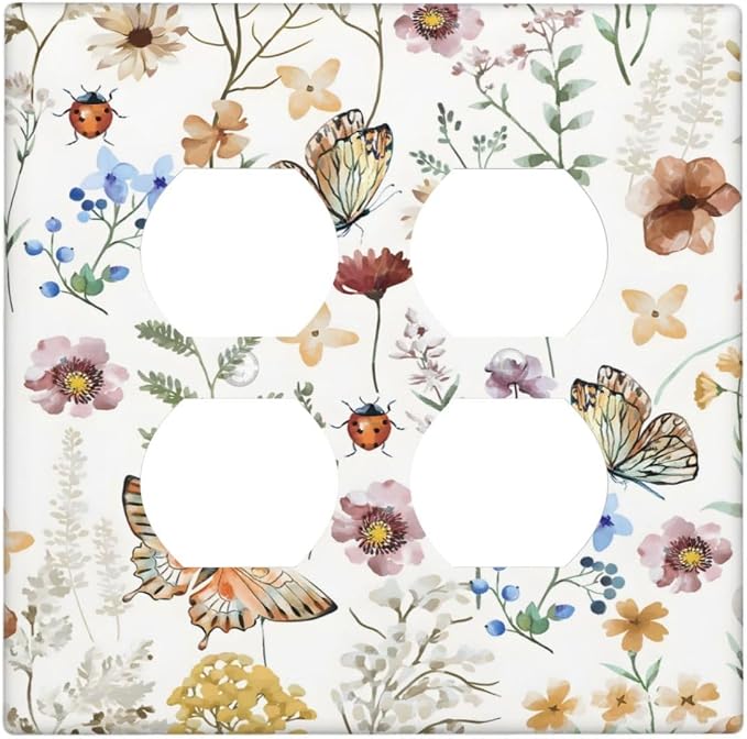 Boho Multicolor Flower Butterfly Insect Floral Outlet Covers 2 Gang Double by Unknown