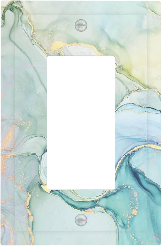 Decorative Outlet Covers Teal Gold Marbling Turquoise 1 Gang Single Rocker by Everyswitchisastoryswitch