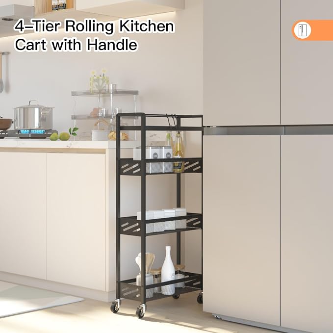 DGSNADGO Slim Rolling Storage Cart, 4-Tier Kitchen Cart on Wheels, Narrow - Image 2