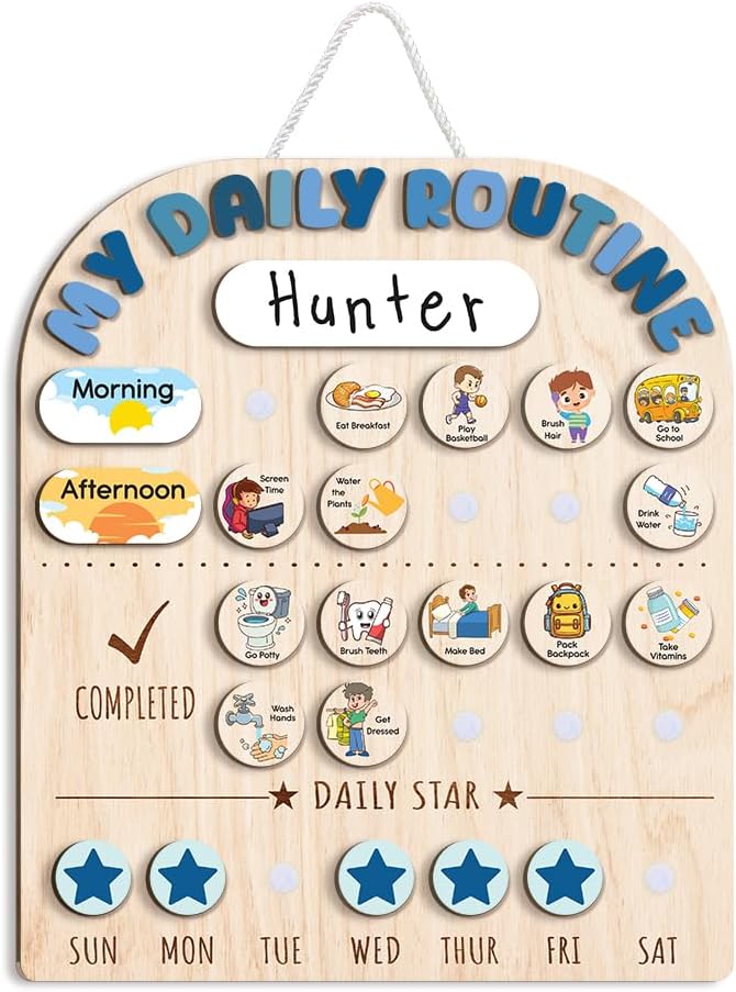 Wooden Chore Chart for Kids, Wooden Daily Routine Chart for Kids, Visual by LilaLand
