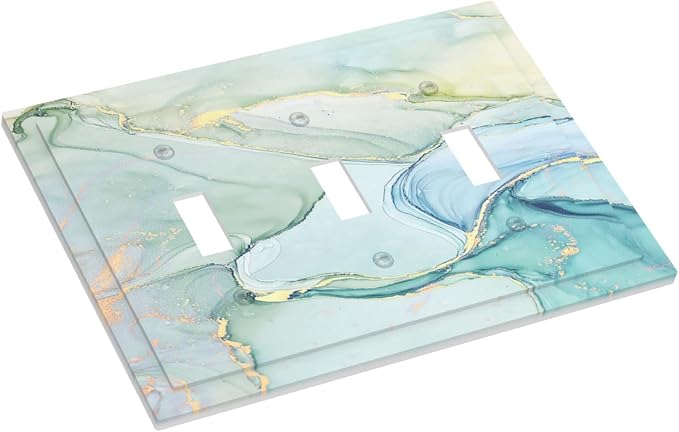Decorative Switch Plates Teal Gold Marbling Turquoise 3 Gang Wall Plate Triple - Image 3