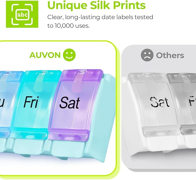 AUVON Weekly Pill Organizer Arthritis Friendly, BPA Free Travel 7 Day Pill Box - Image 4