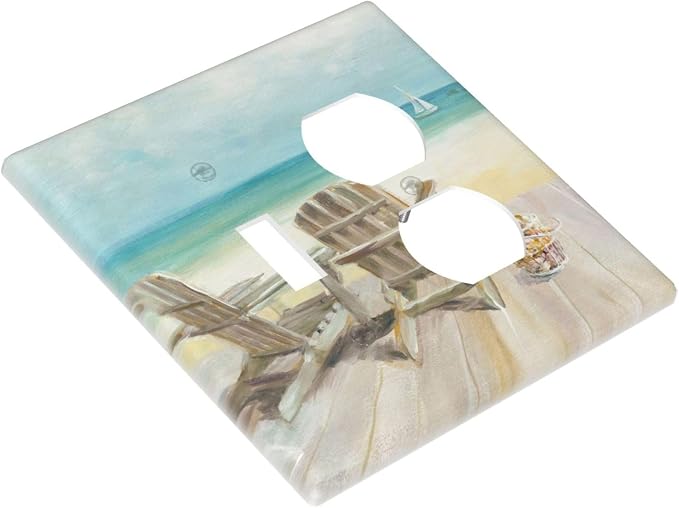 Decorative Light Switch Cover Plate Beach Chair Seascape Blue Ocean Modern - Image 3