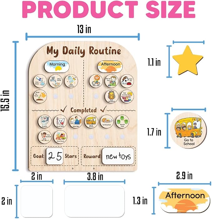 Wooden Daily Routine for Kids, Star Reward Jar for Toddlers, Chore Chart for - Image 5