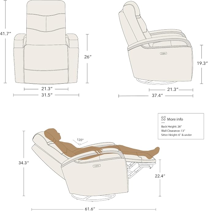 CHITA Genuine Leather Power Swivel Glider Rocker Recliner, FSC Certified Mid - Image 3