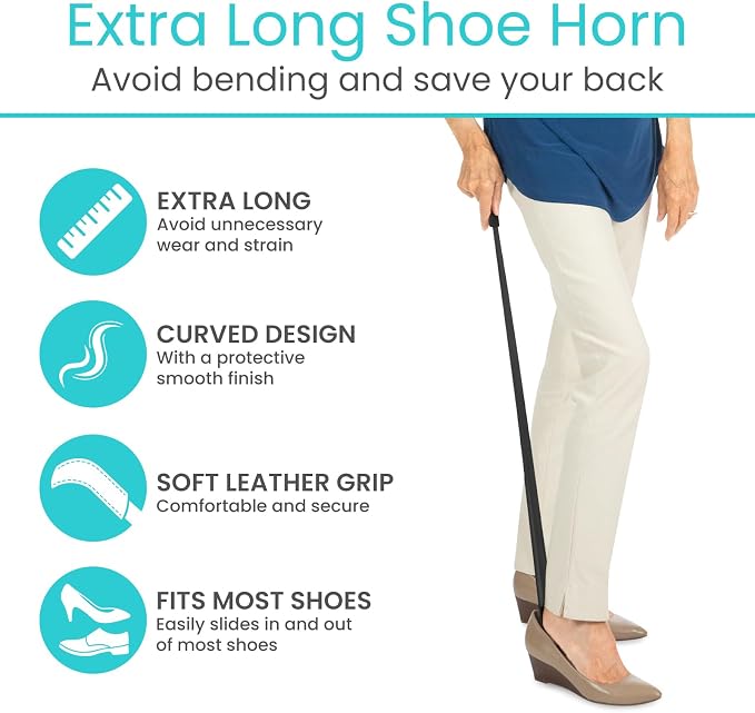Vive Extra Long Handled Shoe Horn- Metal Shoehorn - Image 2