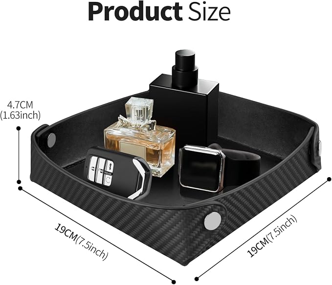 Leather Carbon Fiber Desktop Storage Tray, Decorative Catchall Organizer - Image 2
