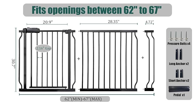 62-67 Inch Extra Wide Baby Gate, Walk Through Metal Safety Gate - Image 2