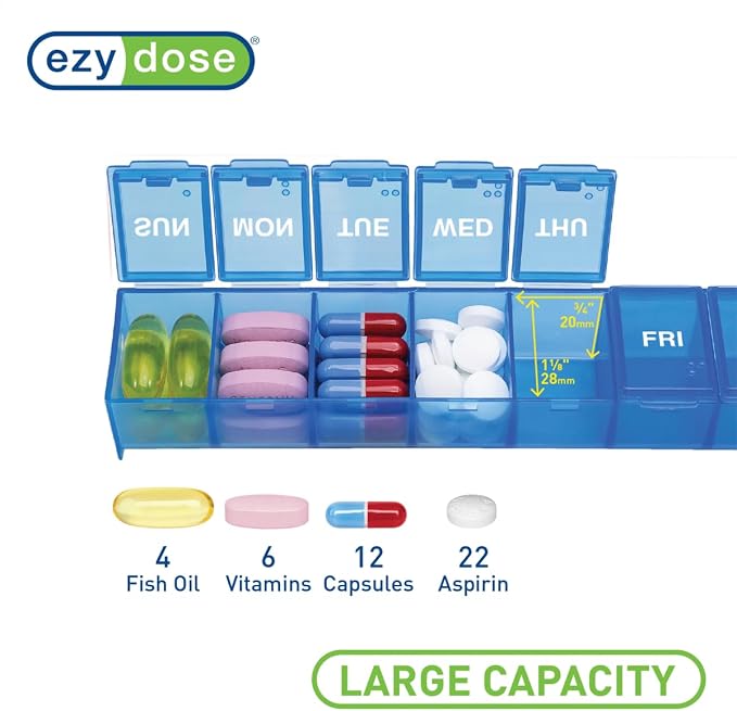 EZY DOSE Weekly Daily Pill Case, Medicine Planner, Vitamin Organizer, - Image 3