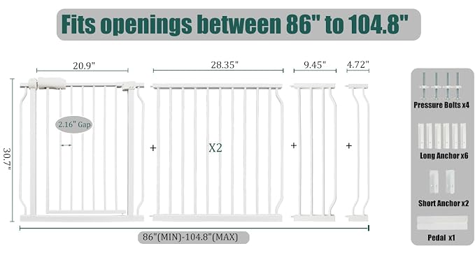 86-105 Inch Extra Wide Baby Gate, Pressure Mounted No Drill, Extra Wide Safety - Image 2