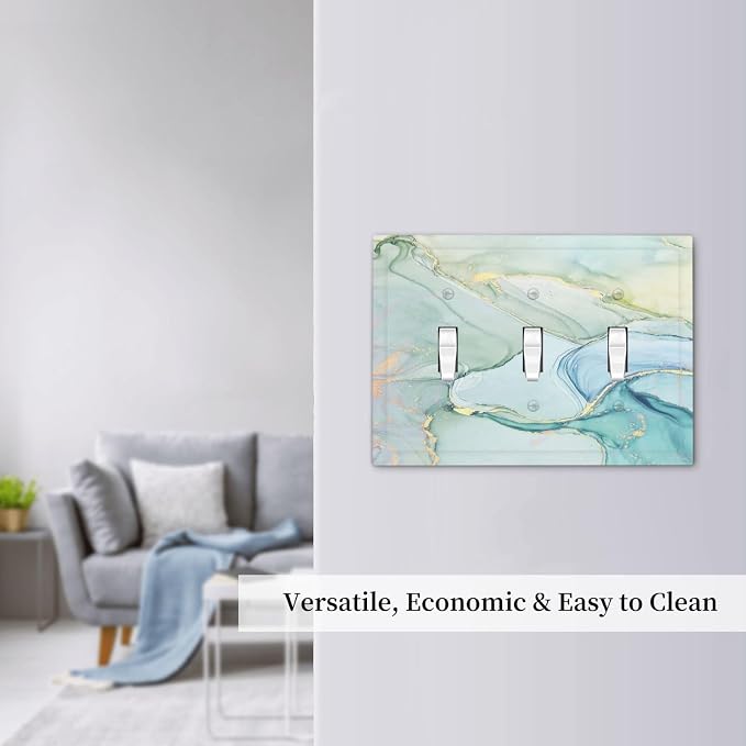 Decorative Switch Plates Teal Gold Marbling Turquoise 3 Gang Wall Plate Triple - Image 7