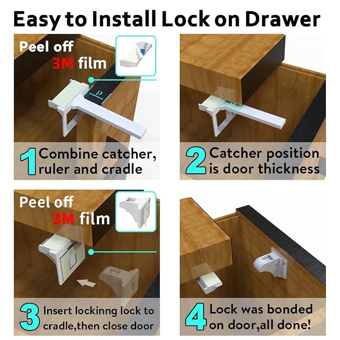 Cabinet Locks for Babies（48Locks+10Keys) Magnetic Child Locks for Cabinets Baby - Image 7