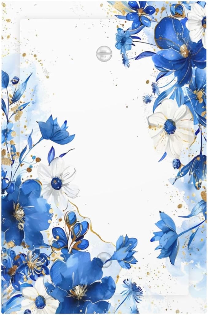 Klein Blue Flowers Watercolor Golden White Floral Light Switch Cover Plate 1 by Unknown