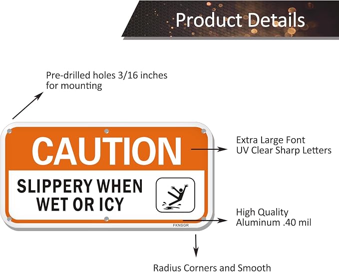 Caution Slippery When Wet or Icy Sign 2 Pack, 12 x 6 inches Rust Free .040 - Image 3