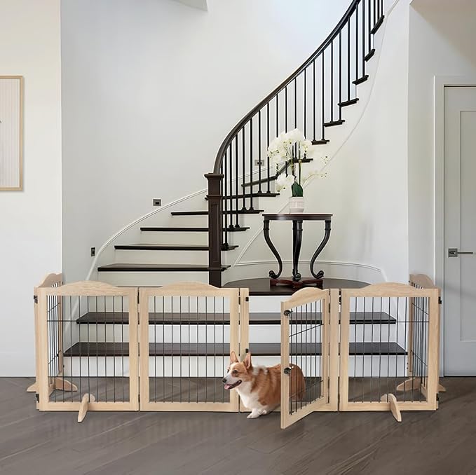 unipaws 132" Extra Wide Dog Gate and Pet Playpen, Free Standing Tall Fence - Image 3
