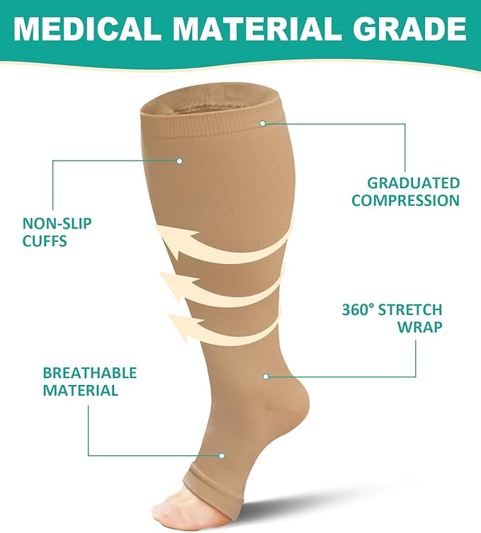 Plus Size Compression Socks: Wide Calf Toeless Stockings - Image 5