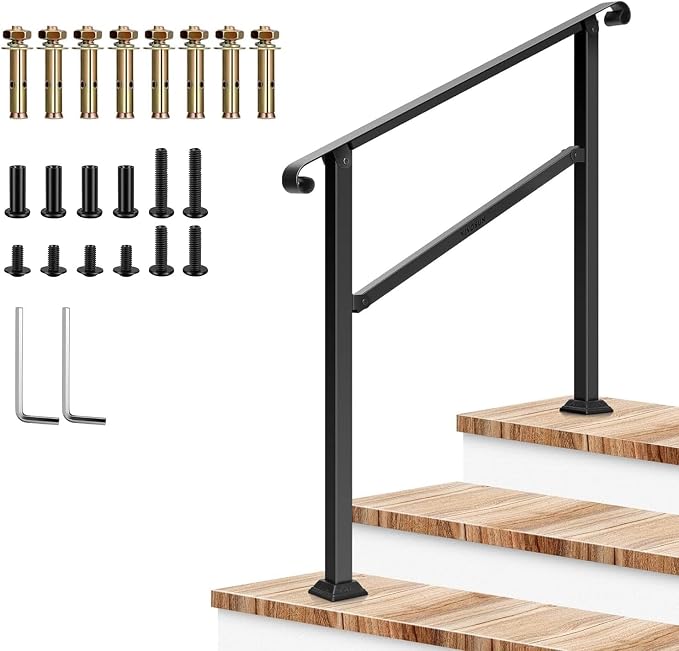 VIVOSUN Outdoor Handrail, 3 Step Stair Handrail, Wrought Mattle Iron Stair by VIVOSUN