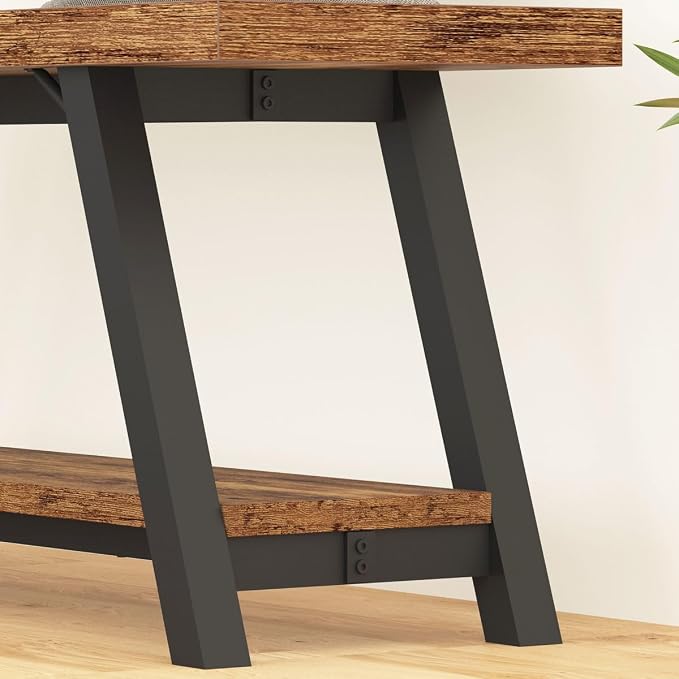LVB Wood Bench, Industrial Storage Entryway Indoor Bench - Image 7