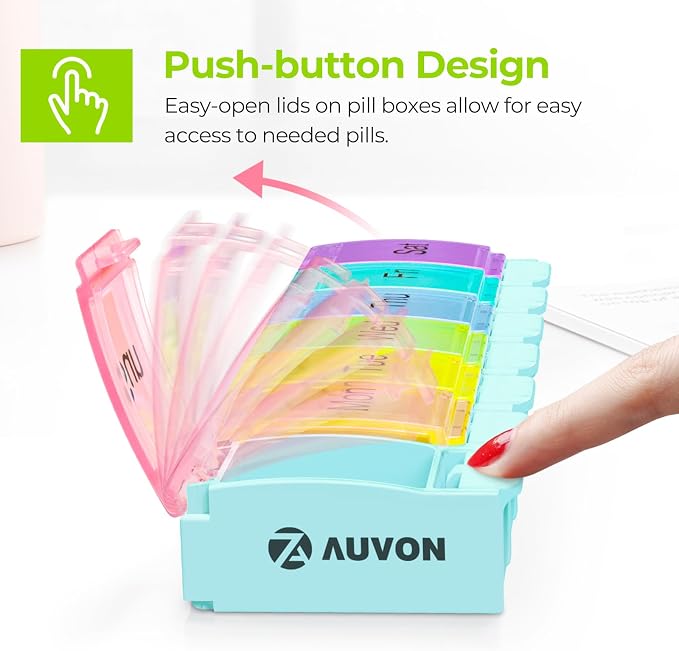 AUVON Weekly Pill Organizer Arthritis Friendly, BPA Free Travel 7 Day Pill Box - Image 2